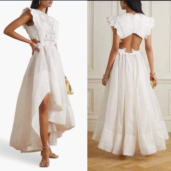 Zimmermann Dresses & Skirts - NWOT Zimmermann Tama Asymmetric Cut Out Silk And Linen Max Dress White Sz 2/ Med